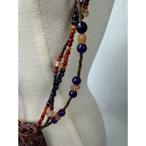 Variscite Stone Beaded Necklace With Multicolor Beads & Large Pendant - Picture 13 of 16